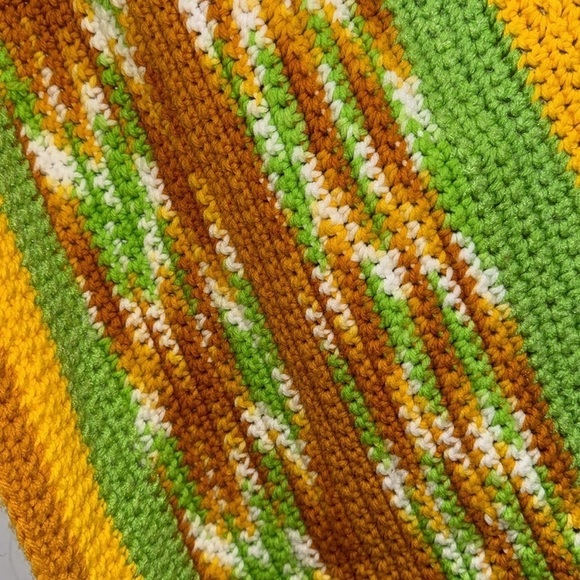 Crochet baby blanket lap throw vintage green yellow orange brown handmade - Picture 2 of 3